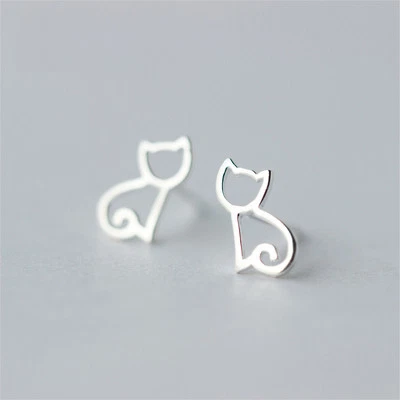 Kleine Ohrstecker Katze Sterling Silber 925 Damen Mädchen Kinder Ohrringe - Bild 1 von 4