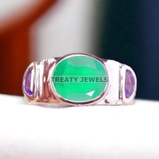 Emerald Oval Cut Gemstone With 925 Sterling Silver Ring For Men's A296