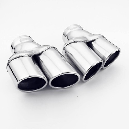 Dual Wall Slant Quad Exhaust Tips - Staggered 3" To 4.5" Polished Stainless Steel Pair