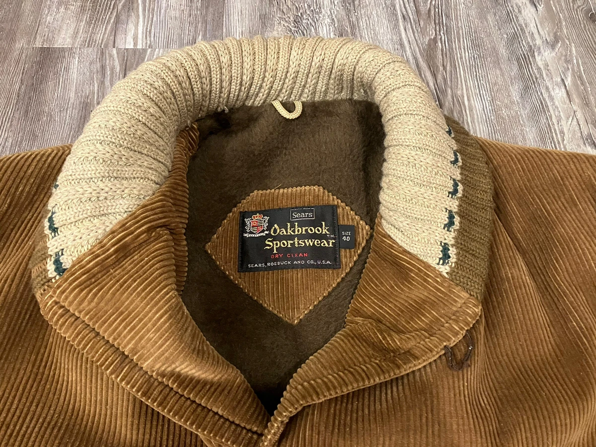Vintage USA 70s Oakbrook Sears Brown Lined Corduroy Heavy Coat Jacket Men Sz 40