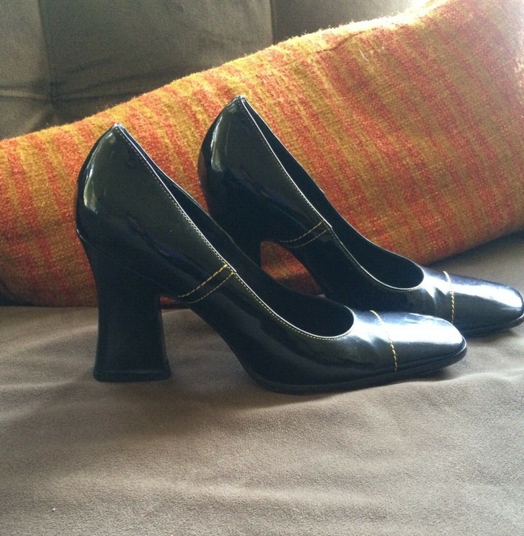 PRADA Pumps 35 Black Square Toe Cuban Heel Vintage | eBay