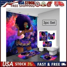 3Pcs African American Black Girl Shower Curtain Set for Bathroom Decor Girls NEW