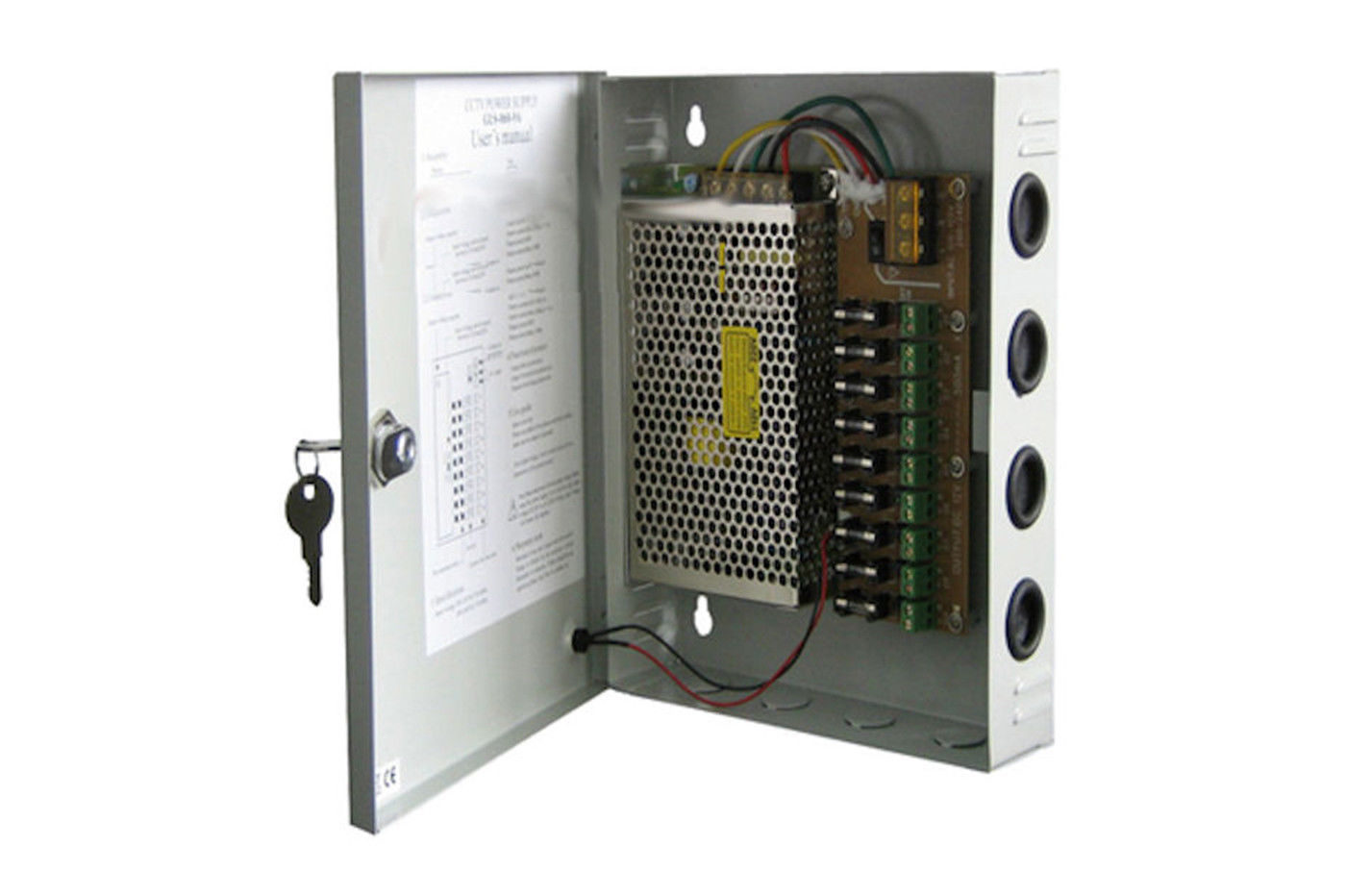 Alimentatore box quadro scatola acciaio sicurezza videosorveglianza 5A 4 uscite