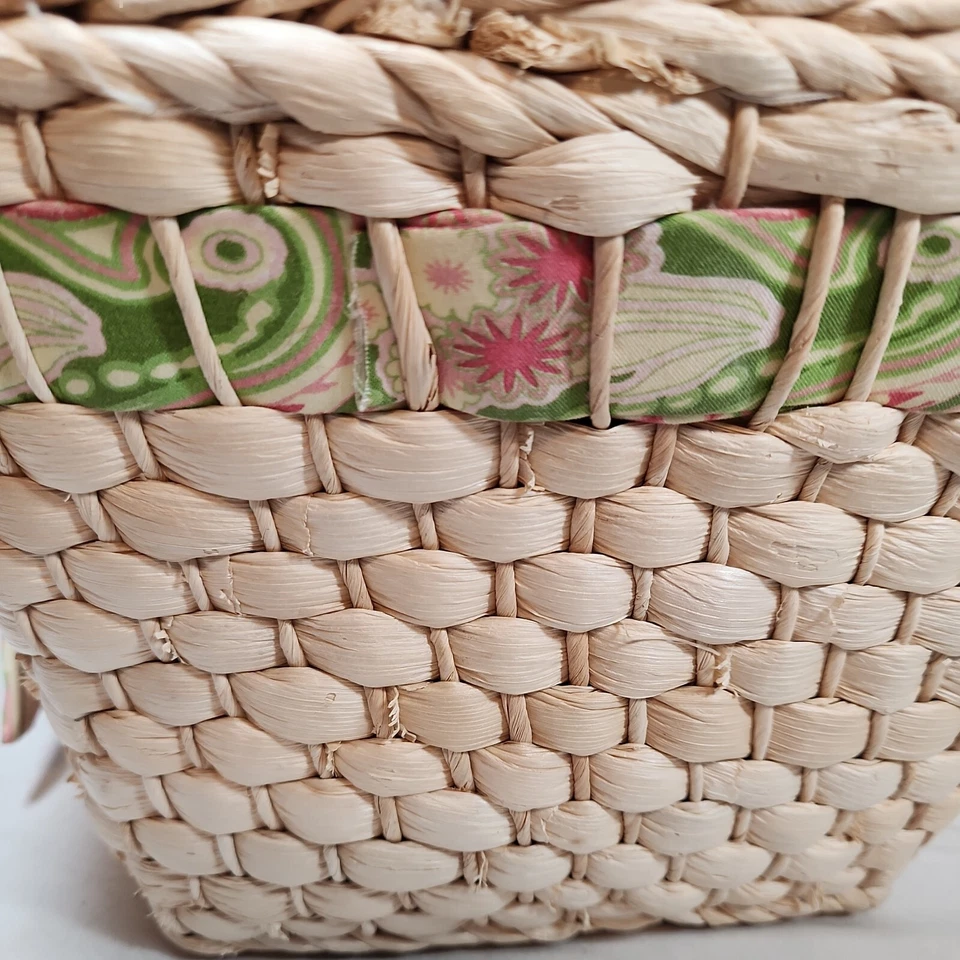Woven Basket Light w/ Patterned Fabric Lining Home Décor ~12" x 9" x 6" Paisley  - Image 4 of 4