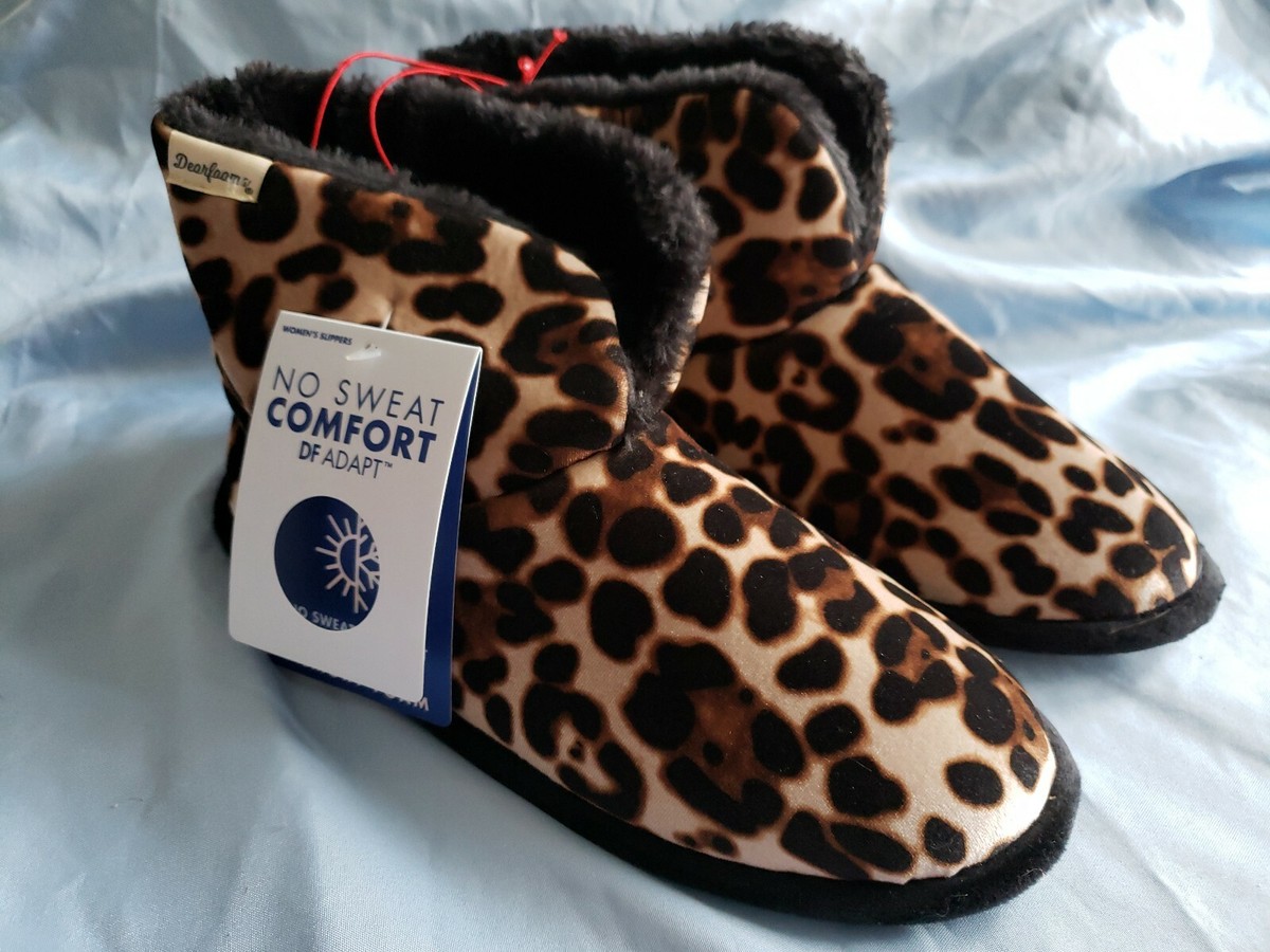 Slipper Boots Dearfoam Leopard Print Slippers Faux Fur Fur Foldown