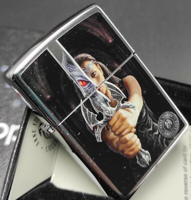 Zippo ANNE STOKES - DRAGON REFLECTION, High Polish Chrome, Print, Lighter,