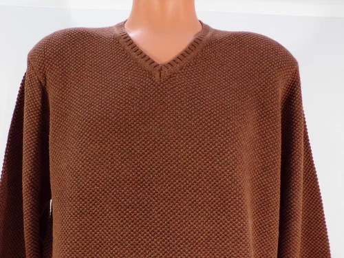 Vintage Tasso Elba Sweater Mens Large Coffee L/S V-Neck 100% Cotton Hong Kong