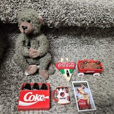 Vintage Coca Cola Collectibles Lot Magnets Plush Bear 