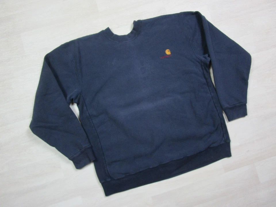 Sudadera de Colección Años 80 Carhartt Resistente Exterior Cuello Redondo Talla XL Azul Desteñida Foto 2 de 4