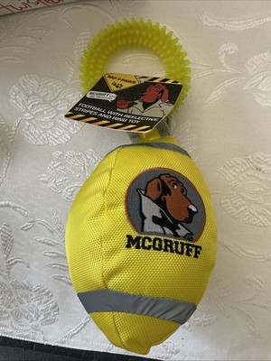 New! Saf-T-Paws McGruff Neon Yellow DOG SQUEAK PLAY TOY Football w/ Spike ring