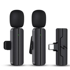 PGDLOF Wireless Lavalier Lapel Microphone for iPhone 15/Android/Computer - Bl...