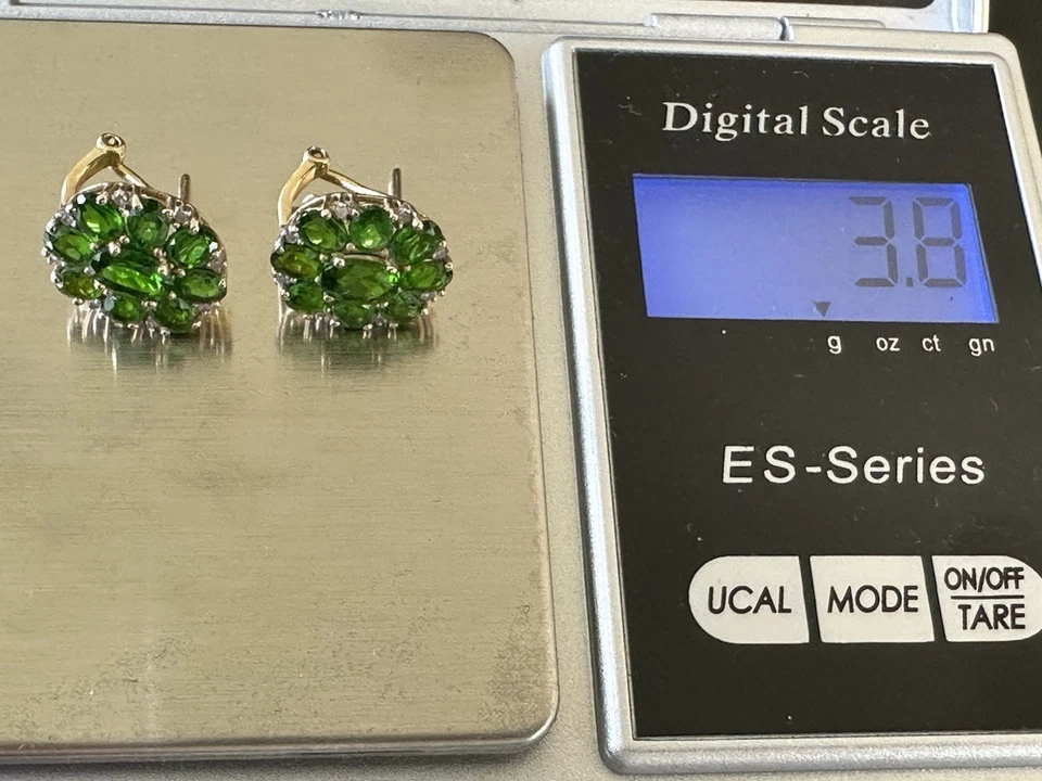Steckerclips Ohrstecker russischer Chromdiopsid je 9 funkelnde Steine+ 8 Brillis - Bild 2 von 4