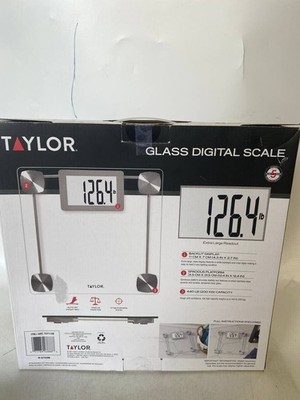 Taylor Digital Display Glass Bathroom Scale 440 LB Capacity Stainless Accents BN
