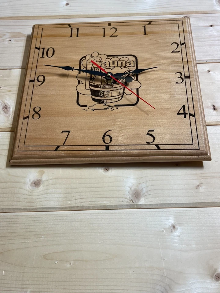 Reloj de Pared Sauna - Diseño Cuadrado Madera Grabado - 11 pulgadas Funciona con Pilas Foto 4 de 4