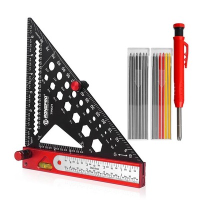 8 in 1 Rafter Square with Carpenter Pencil, 7in Multi-Purpose Carpenter Square T