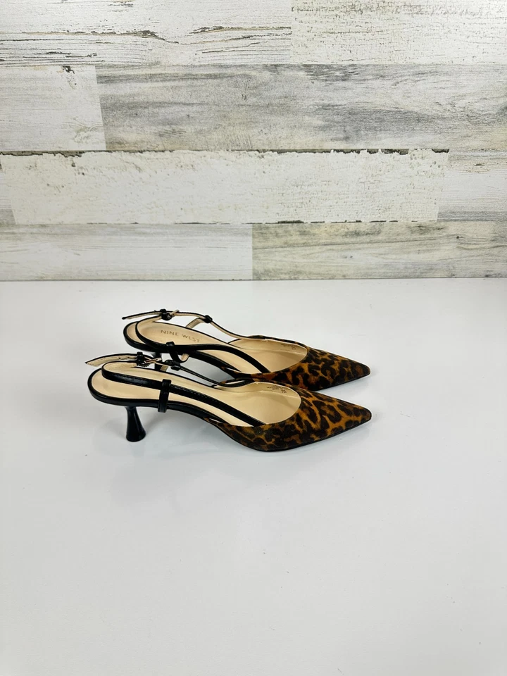 Nine West 网眼豹背小猫高跟鞋尖头高跟鞋低跟,尺寸 7.5 — 第 3/4 张图片