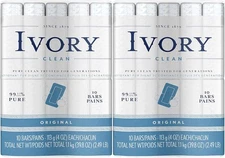 Ivory Clean Original Bar Soap, 4 Ounce, 10 Count (Pack of 2) Total 20 Bars 