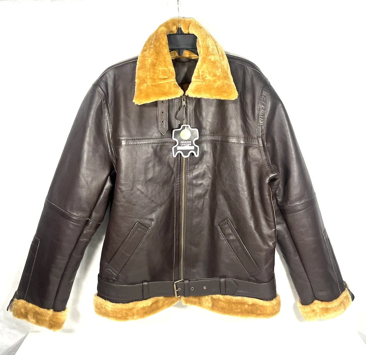 Aviator Bomber Jacket Genuine Leather Brown Zip Front New