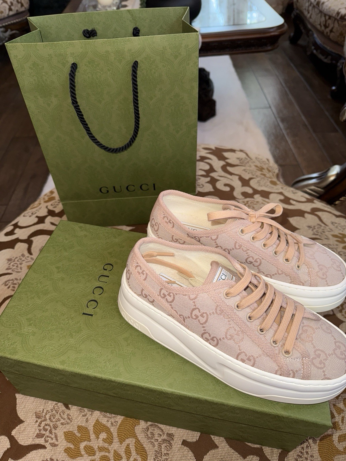 Authentic Gucci Treck Pink Platform Sneakers 36 u… - image 3