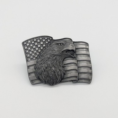 Vintage 1990 Siskiyou Buckle Co. USA Flagge und Adler Gürtelschnalle detailliert W89