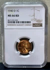 1940-D Lincoln Wheat Cent NGC MS66 RD-GEM BU-Superior Strike!