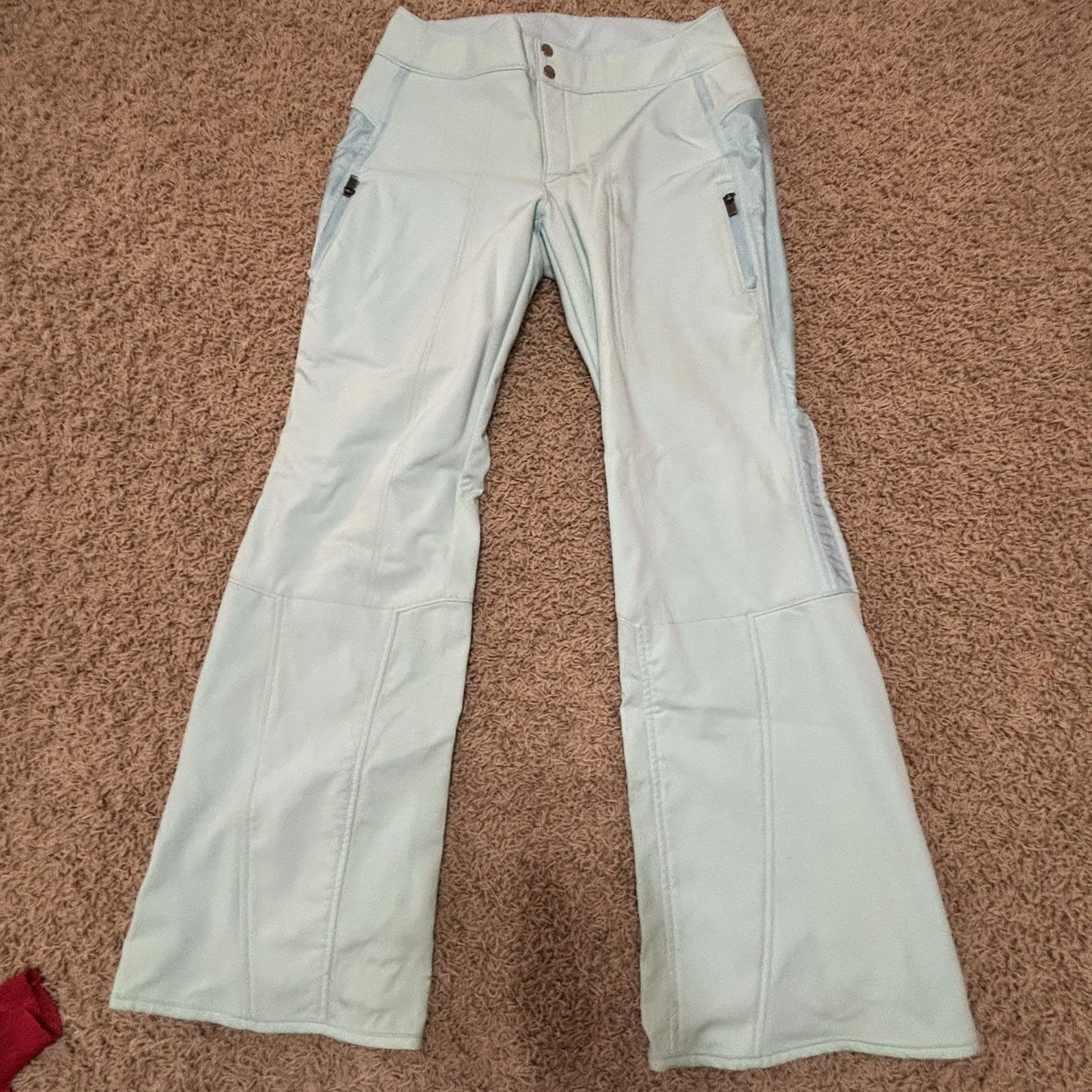 Athleta Womens Softshell Maribel Snow Ski Pants Size 14 Light Blue Fleece Backed