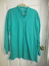 Indian Kurta Shirt Mens Green Long Sleeve Embroidered Cotton- XL