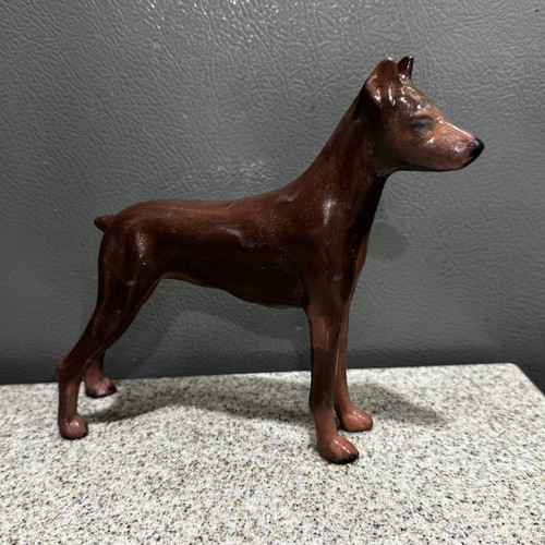 Vtg Ceramic Doberman Pinscher Dog Hand Painted Figurine 6.5”x8” Brown VGC!