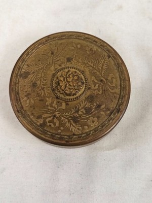 Vintage Ladies Powder Box Floral Gold Tone Compact Pill Trinket Box