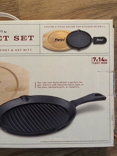 NEW IN BOX Parini Grilling Cast Iron Fajita Skillet Set 7”x14” - Picture 9 of 13