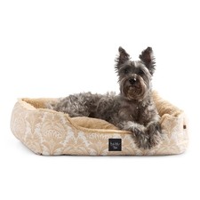 Mod Damask Plushy Bolster Pet Bed Cozy  Calming Water Repellent Non-Slip Bottom