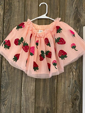 Girls Pink Strawberry Sequin Layered Tulle Tutu Skirt Elastic Waist 5-6 Years