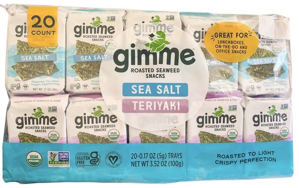 Snacks orgánicos de algas asadas Gimme - Paquete de variedad de sal marina y teriyaki, paquete 20