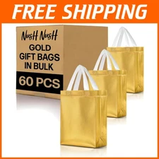 Bulk Gold Gift Bags for Christmas, Wedding - 60 Count