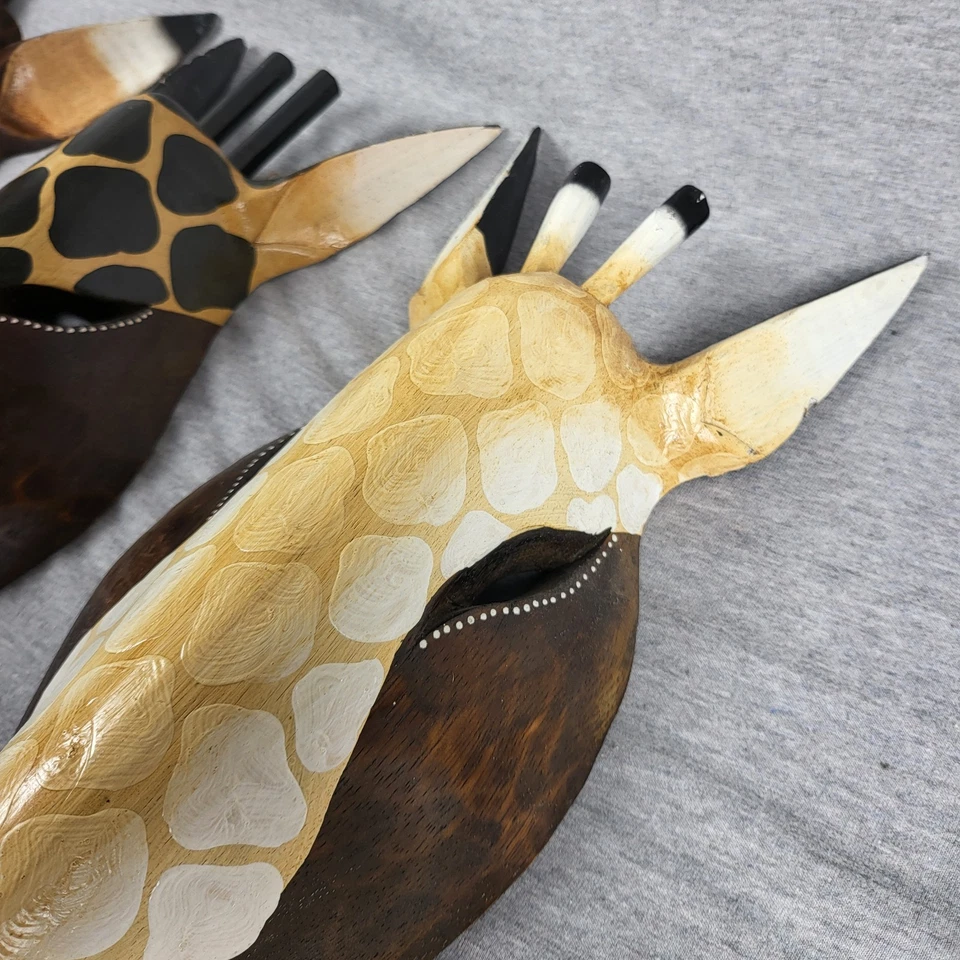 Juego de máscaras de pared de animales de madera tallada a mano jirafa cebra tribal decoración de safari 20 pulgadas Foto 3 de 4