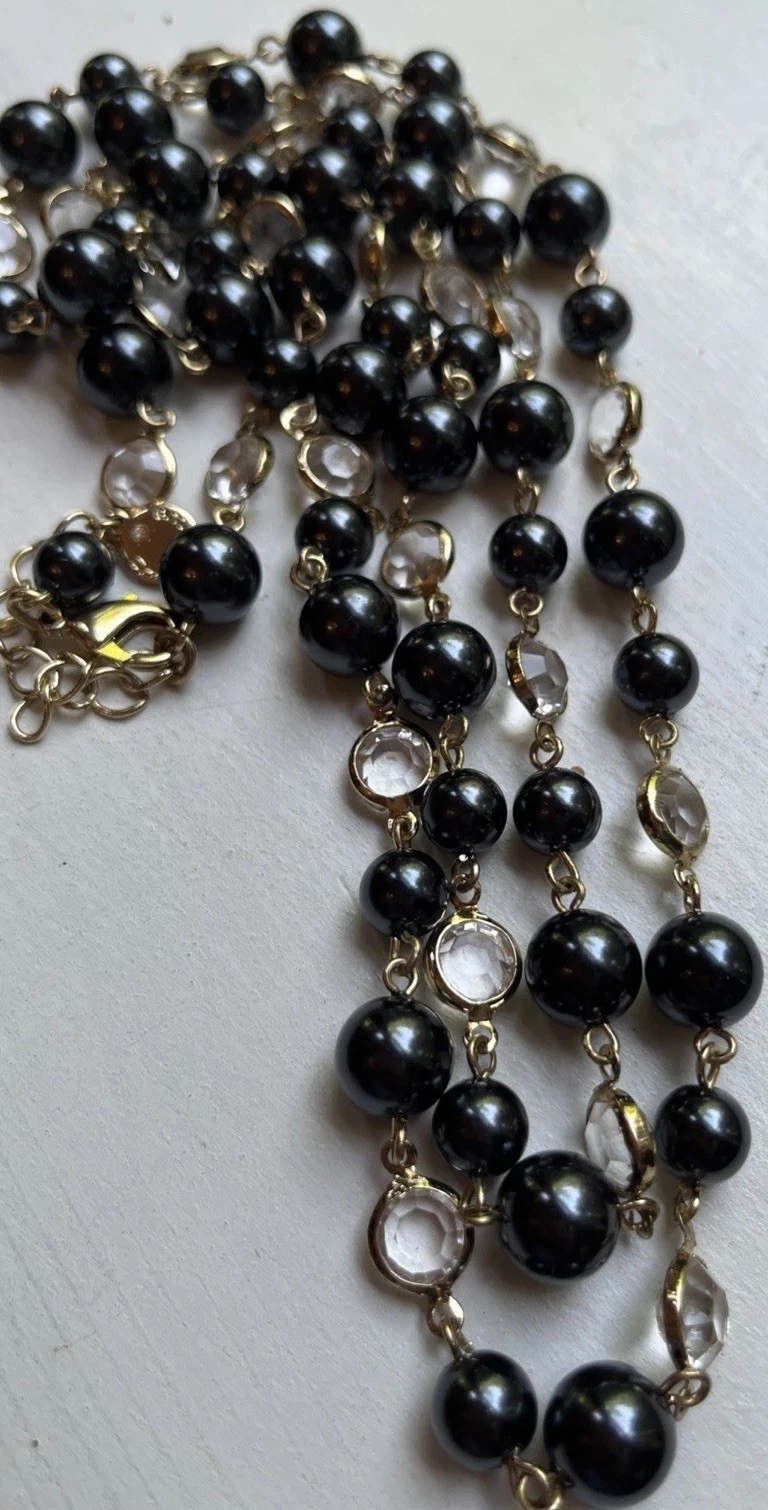 VETEMENTS Collana Charter Club Simulata Vetro Perle Lunetta Tono Oro Nero Set Cristalli