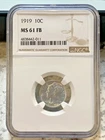 1919-P MERCURY SILVER DIME 10C ~ NGC MS61 FB ~ BROWN LABEL