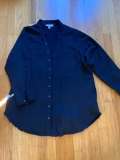 Grade & Gather Quilted Cotton Jacket Shirt Distressed Frayed Hem Sz S/M Shacket