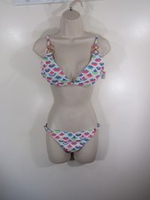 New Nanette Lepore 2 Piece Bikini Set Size 8 White Multi Color Crochet Print