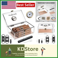 Acrylic Cigar Humidor with Hygrometer & Accessories