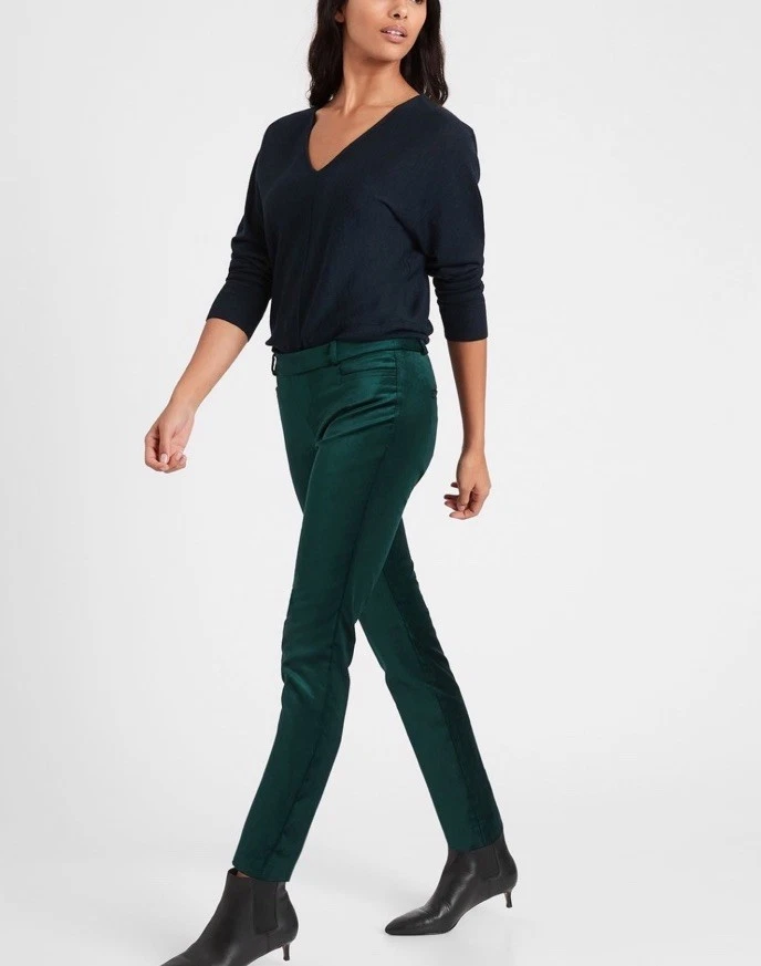 Pantalones de vestir Banana Republic para mujer tiro medio terciopelo verde azulado oscuro 4