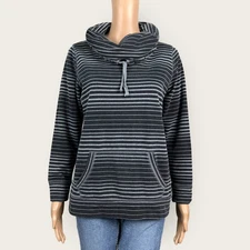 Made For Life Gray Black Stripe Drawstring Cowl Neck Sweatshirt SMALL Pocket