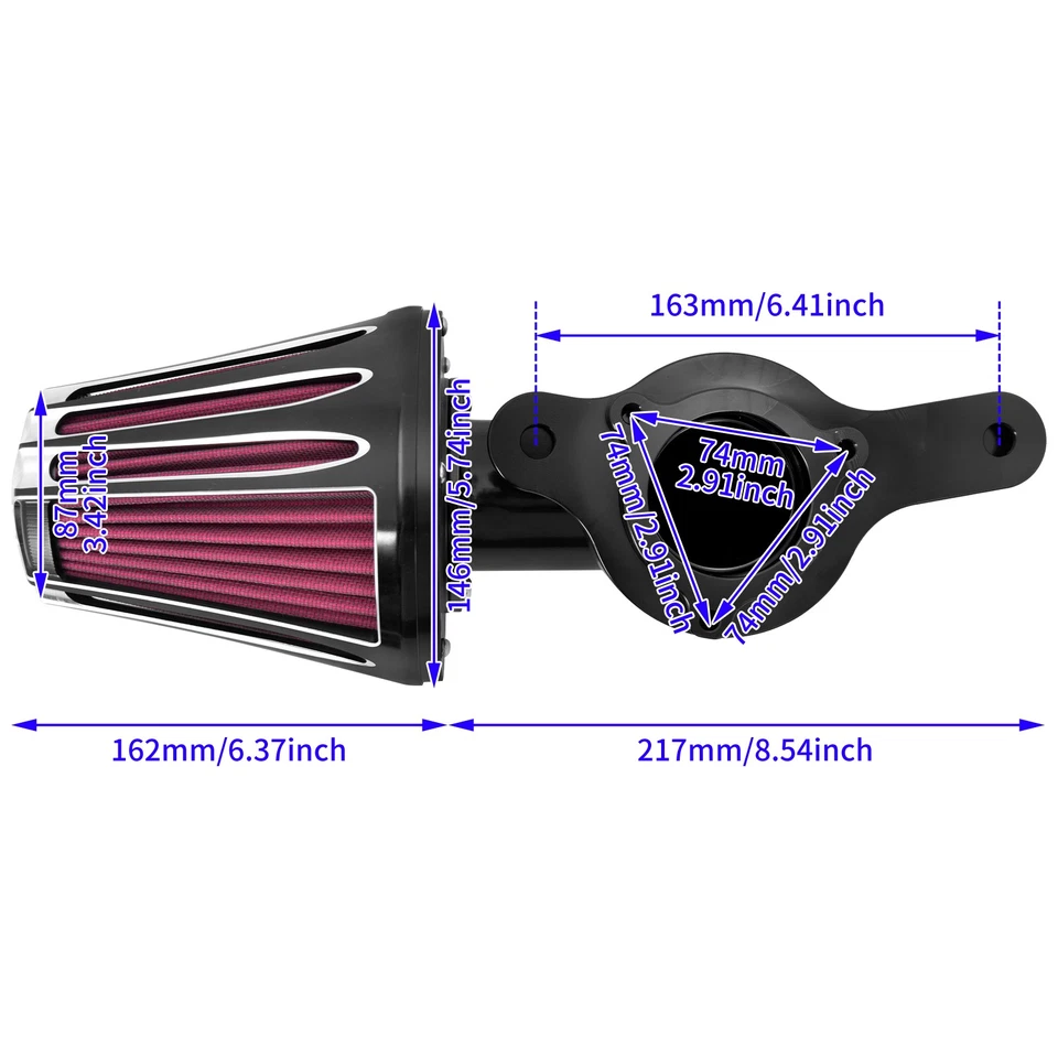 Cone Black Air Filter Red Intake For Harley 2017-2025 Touring Road King Glide - Image 4 of 4