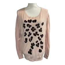 Wildfox White Label Sweater Womens L Angora Blend Peach Leopard Sequin Print