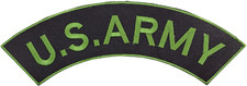 US Army Green on Black Iron on Top Rocker Patch for Jacket Vest
