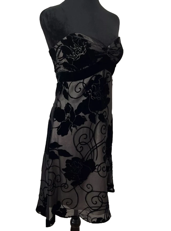 Vestido Casa Blanca Mercado Negro Talla 2 S Terciopelo Negro Burnout Y2K Vintage Sin Tirantes Foto 4 de 4