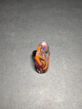 Boho Bohemian Hippie Y2K Style Plastic Orange Colorful Marbled Oval Ring 7.5