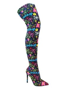 multi colored thigh high boots