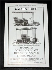 1904 OLD MAGAZINE PRINT AD, WHEELER MFG, AUTOMOBILE CANOPY TOPS, HAMPERS, SEATS!