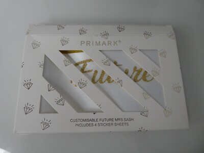 HEN DO/BRIDAL SASH 'FUTURE MRS' ADD YOUR OWN NAME WHITE & GOLD NEW IN PACKAGING